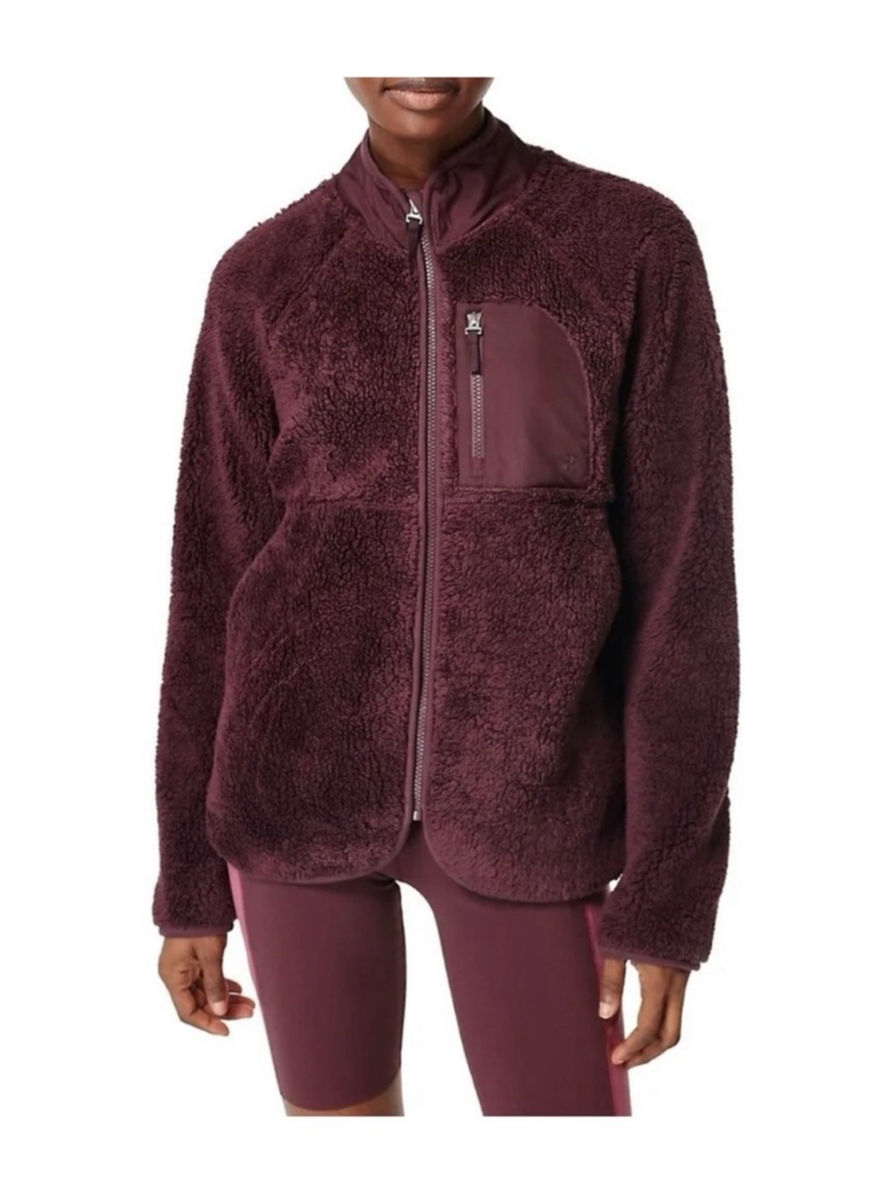 Sweaty Betty Pennine Zip Up Women’s Sherpa Fleece Jacket — Burgundy
